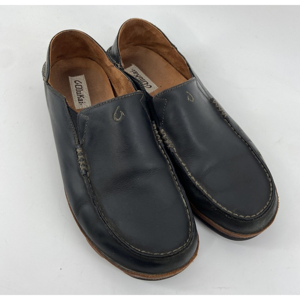 Olukai Shoe Men 12 Moloa Loafer Black Leather Slipper Convertible Slip On Casual